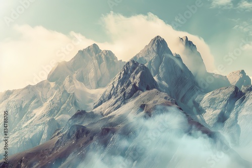 Mountain peaks landscape with vintage style 
