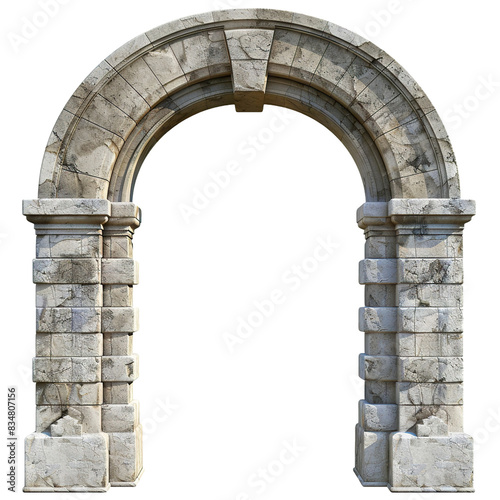 Ancient stone archway with weathered stones, cut out