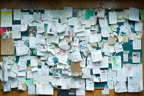 A close-up shot of a bulletin board in Wtbn with numerous papers pinned to it showcasing a variety of information and announcements