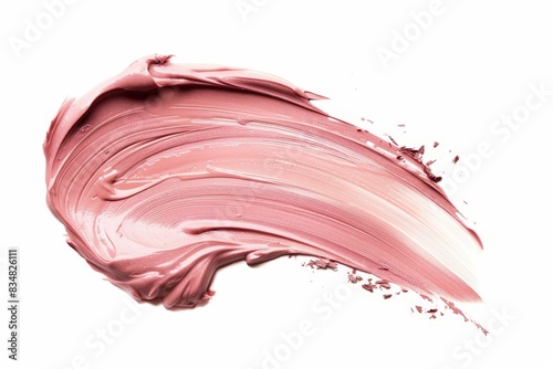 A creamy foundation smear isolated on white background. A smudge texture of face bronzer product or BB foundation on white background.