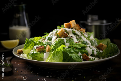 caesar salad, classic salad, crisp romaine, caesar dressing. generative ai