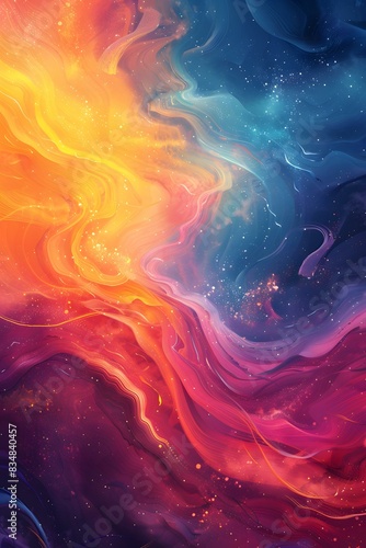 Colorful liquid flowing in space