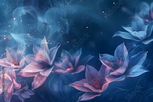 Fantasy flowers bloom in the night sky
