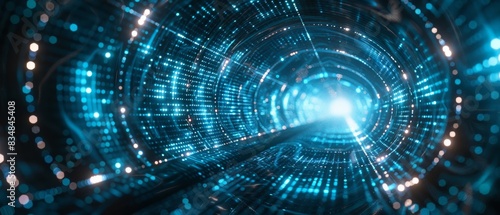 Futuristic data tunnel with glowing lights, abstract technology and innovation theme, AI concept