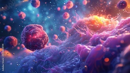 3d illustration of cancer cells. Cancer disease concept. Many cancer tumors