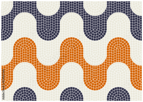 Mosaic paving tile with seamless wavy pattern, waves tessellation in portuguese style, mosaic pavement, vector