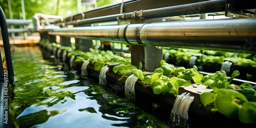 Closeup of wastewater treatment system for recycling water in algae cultivation. Concept Wastewater Treatment, Water Recycling, Algae Cultivation, Environmental Sustainability, Close-up Photography