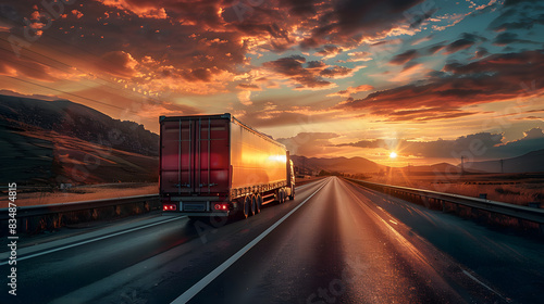 Logistics and transportation of various goods by trucks on the highway. AI Generated