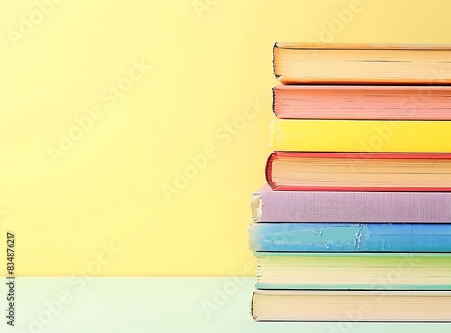 A stack of colorful books sat on the table