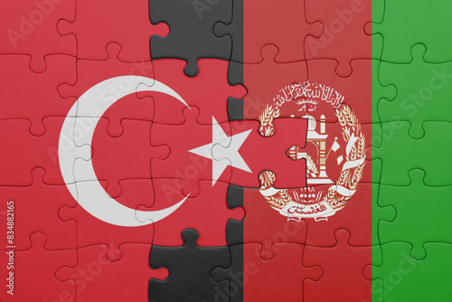 puzzle with the colourful national flag of afghanistan and flag of turkey.