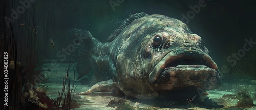 Huge underwater blobfish in the abyss