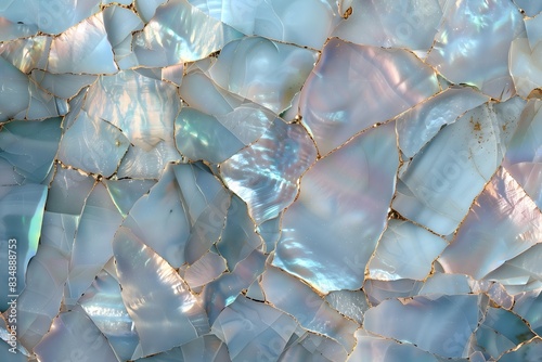 Mother of pearl background. Soft blues , silver and gold colors. Textured shell layers.