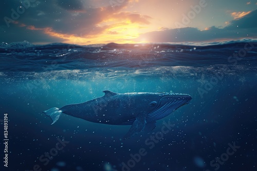 Serene Blue Whale Swimming Underwater