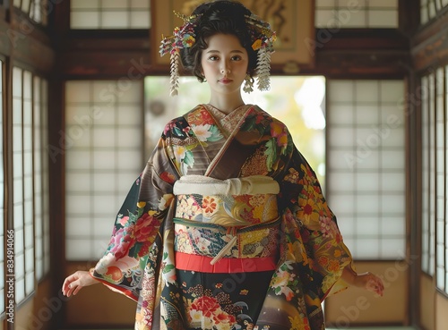 A Japanese maiko wearing a kimono