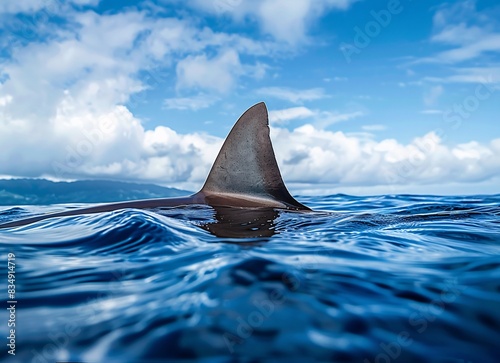 a shark fin in the water