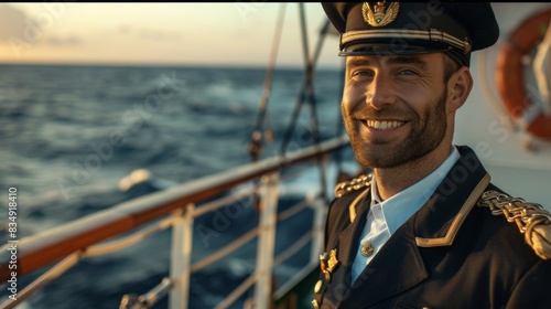Portrait of a ship captain with boat