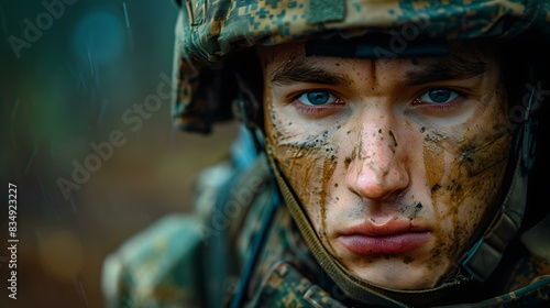 Close Up Portrait of a Soldier Covered in Mud