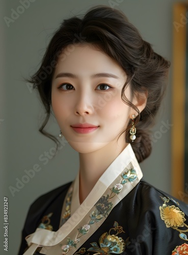 Portrait of a young Korean woman in traditional Korean dress