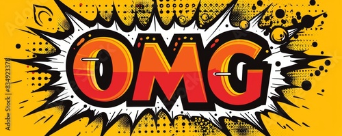 Comic book style 'OMG' text with bold colors and explosive effects