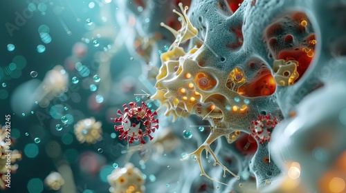 a cross section of a human body with nanobots performing medical tasks