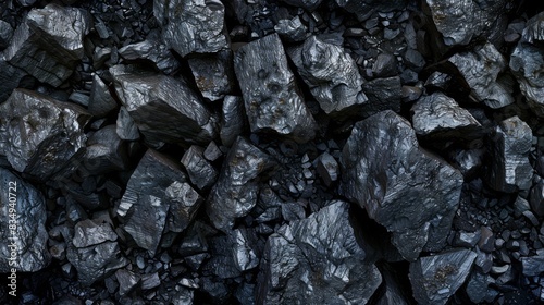A close-up view of black coal lumps, showcasing their rough texture and irregular shapes