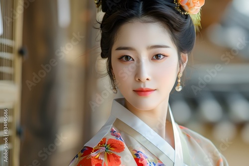 Portrait of a beautiful Korean woman in hanbok