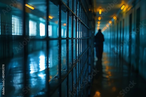 Person walking down jail hallway
