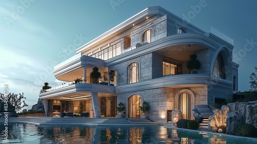 Beautiful House design, amazing architecture, beautiful scenery. luxury. Generative AI.