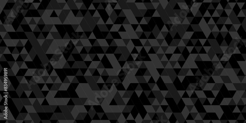 Black and gray square triangle tiles pattern mosaic background. Modern seamless geometric dark black low poly pattern background with lines Geometric print composed of triangles.