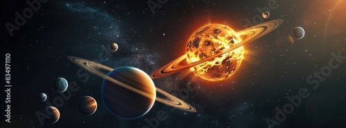 3d solar system with planets.