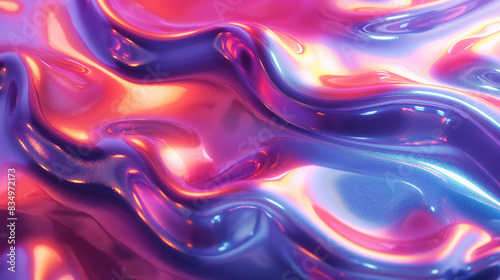 Holographic foil neon trend 80s abstract background. Colourful Wave structure.