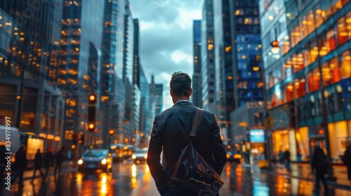 A real estate appraiser evaluating a commercial property in a bustling downtown area focus on commercial real estate, business theme, dynamic, overlay, cityscape backdrop