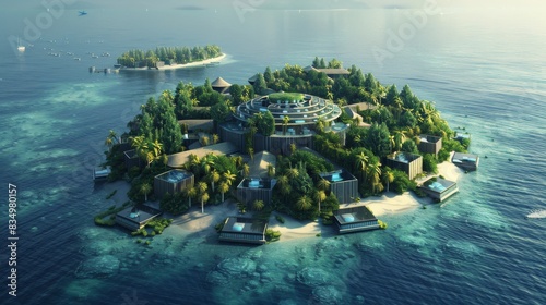 Private island paradise with modern luxury homes.