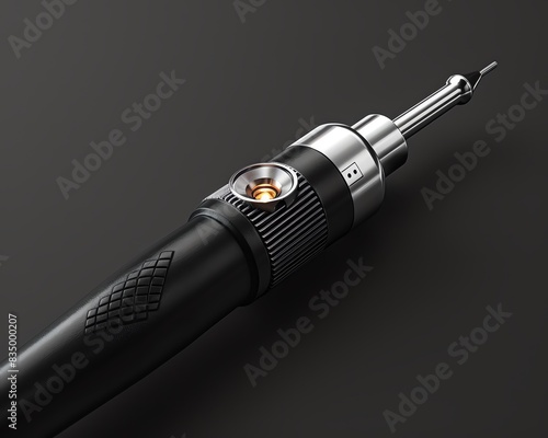 Close-up image of a high-precision soldering iron with a black and metallic design, ideal for electronic and metalwork projects.
