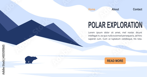 Antarctica landscape and view on mountains with ice banner. Global warming horizontal banner. Polar exploration