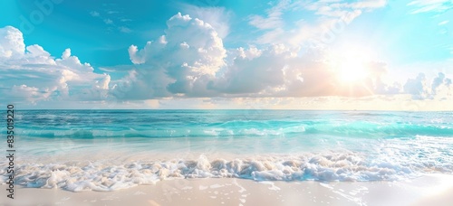 Beautiful beach with white sand and turquoise water.