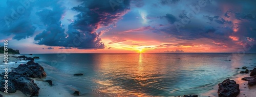 Beautiful colorful sunset over the sea in summer.