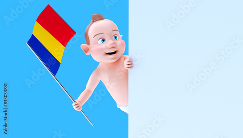 Fun 3D cartoon baby with a flag from romania