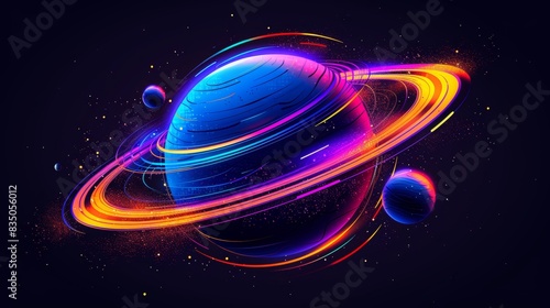 breathtaking view colorful galaxy space and planets set on dark background illustration, colorful planetary satellites on a black background