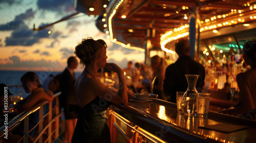 Woman on cruiser stand and wait for drink in a bar restaurant
