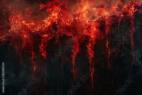 Featuring a large red fire on a black background, high quality, high resolution
