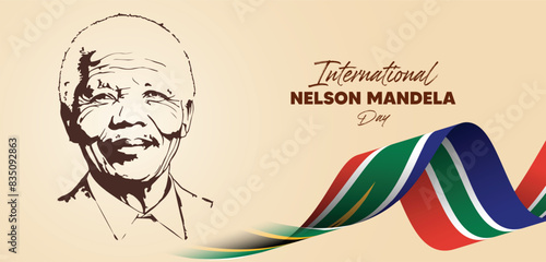 Nelson Mandela international day 18 july South Africa flag ribbon vector poster