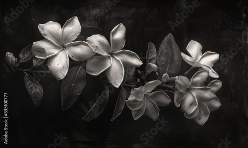 Black and white monochrome portrait of jasmine flowers