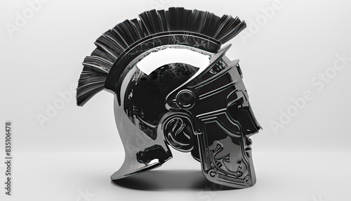 Roman centurion ancient warrior helmet, modern graphic design, isolated, copy and text space, close-up, macro, white background, black & white. Template, banner, background, wallpaper, backdrop