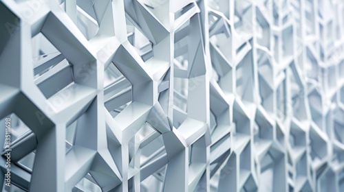 Geometric White Abstract Fence Relief on Background Structure