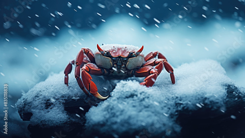 Crab in snowy environment