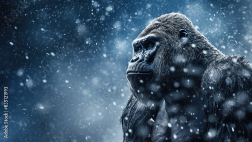 Gorilla in snowy environment
