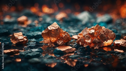 Rough Copper Mineral in Industrial Double Exposure A Tribute to Minings Raw Elegance.