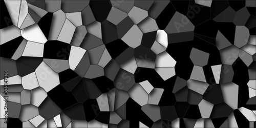 black and white Geometric Broken quartz Modern creative background with shadows. abstract black geometric triangles and mosaic texture. Ceramic tile fragments. Dark black art broken tiles trencadi.