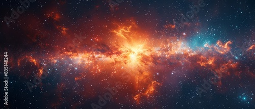A colorful galaxy with a bright orange star in the middle